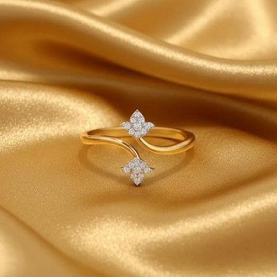 Cubic Zirconia Adjustable Golden Lotus Design Ring For Men And Women