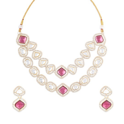 Gold-Plated Stones & Austrian Diamonds-Studded Layered Jewellery Set